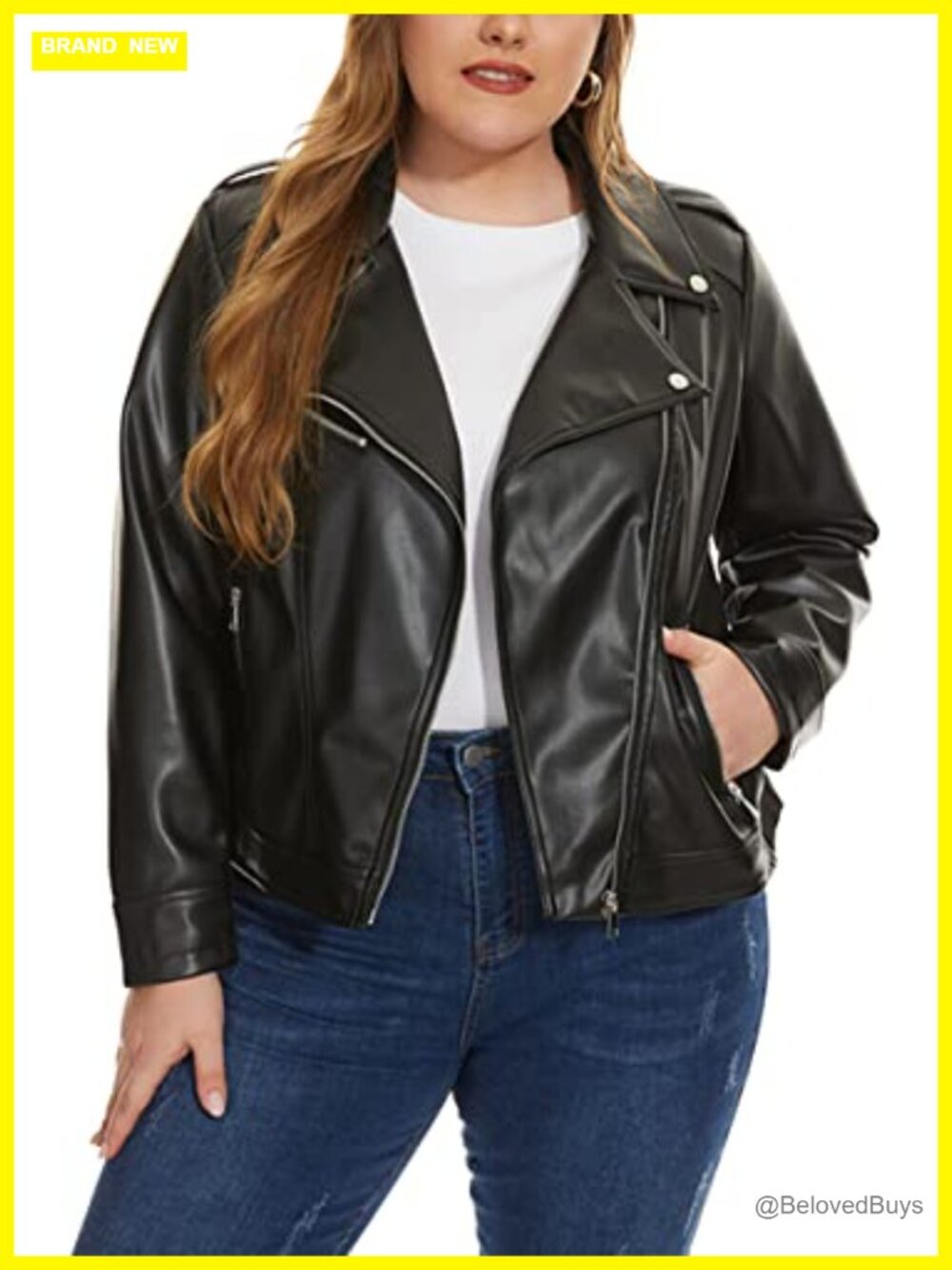 Faux Leather Zip Up Motorcycle Jacket Plus Size Moto Biker Coat